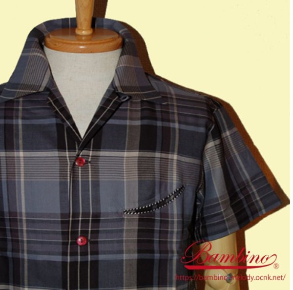 画像1: BAMBINO BS-401  CHECK OPEN COLLAR SHIRTS (チェックオープンカラーシャツ) (1)